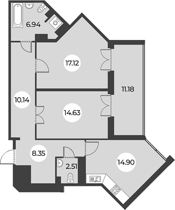 2-комнатная квартира 80.18 м², 22/24 эт., ЖК «Огни Залива»